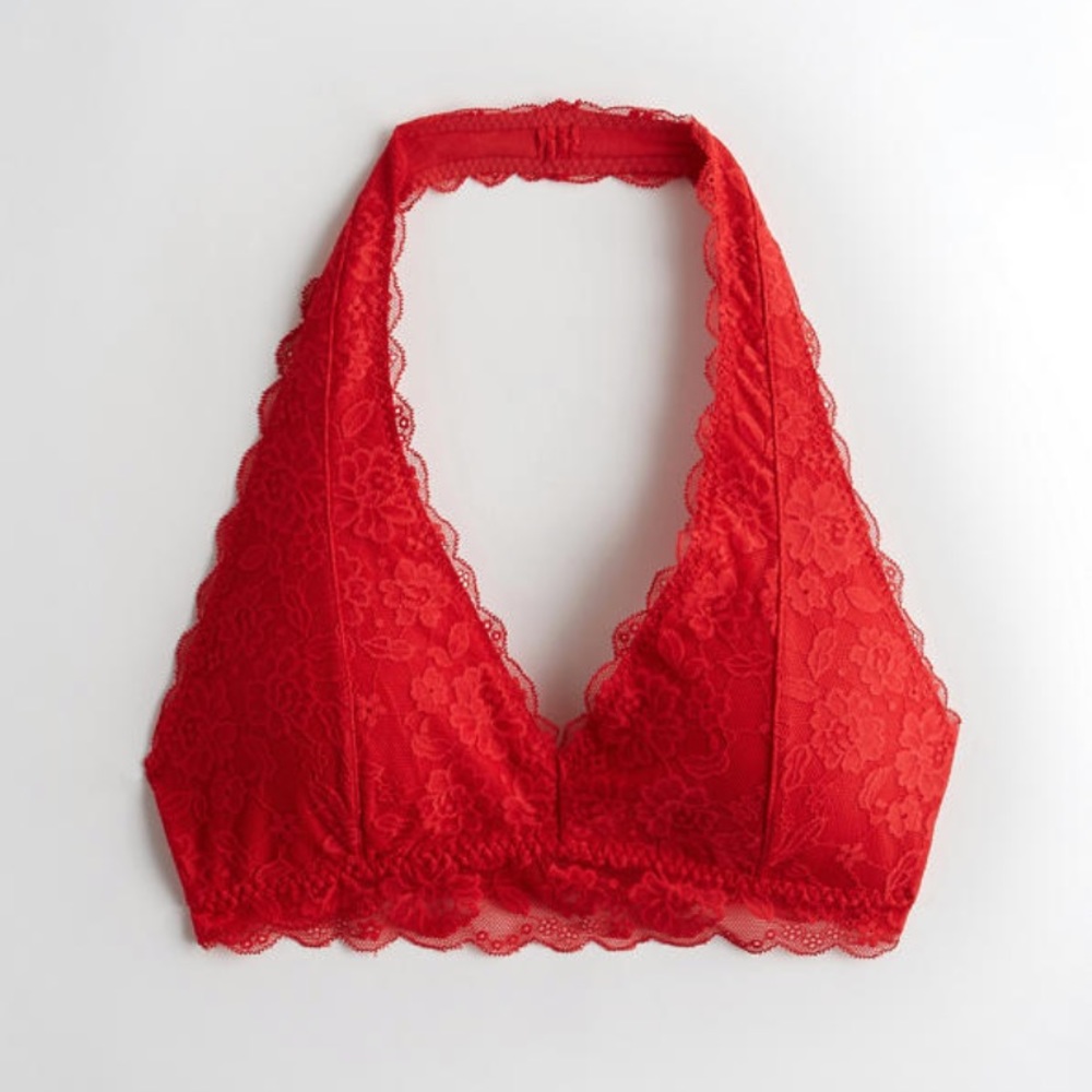 Lace red halter bralette